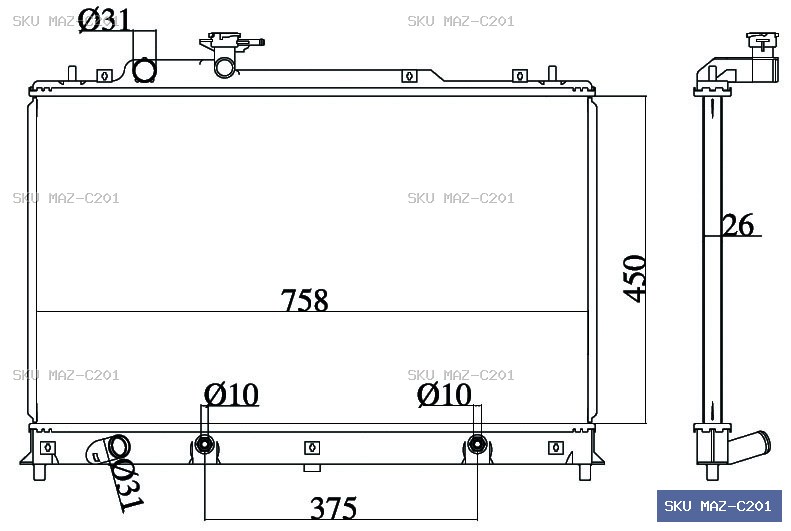 All Makes All Models All Series Radiator MAZ-C201