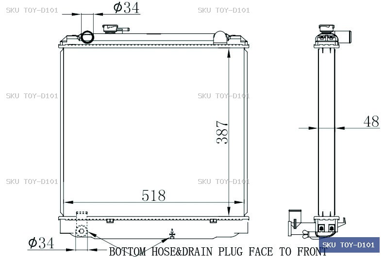Toyota Dyna U100/Y100 Series BU212 Radiator TOY-D101